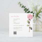 Elegante Pink Rose QR-code Bewaar de datum Save The Date (Staand voorkant)