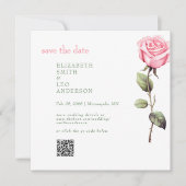 Elegante Pink Rose QR-code Bewaar de datum Save The Date (Voorkant)