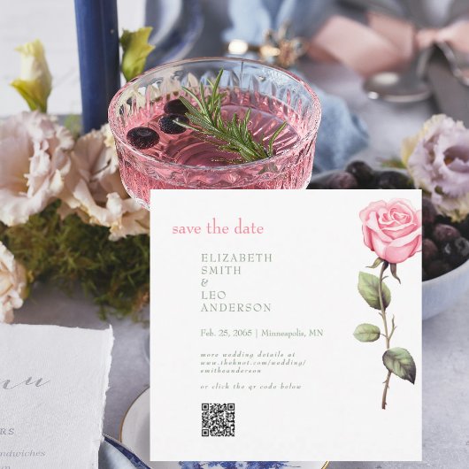 Elegante Pink Rose QR-code Bewaar de datum Save The Date