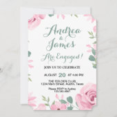 Elegante Pink Roses verlovingsfeest uitnodiging (Voorkant)