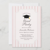 Elegante Pink Stripes Graduation Party Uitnodiging (Voorkant)