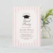 Elegante Pink Stripes Graduation Party Uitnodiging (Staand voorkant)