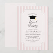 Elegante Pink Stripes Graduation Party Uitnodiging (Voorkant / Achterkant)