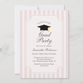 Elegante Pink Stripes Graduation Party Uitnodiging