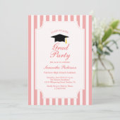 Elegante Pink Stripes Graduation Party Uitnodiging (Staand voorkant)