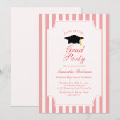 Elegante Pink Stripes Graduation Party Uitnodiging (Voorkant / Achterkant)