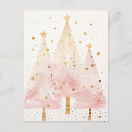 Elegante pinke und goldene Weihnachtsbäume Briefkaart (Voorkant)
