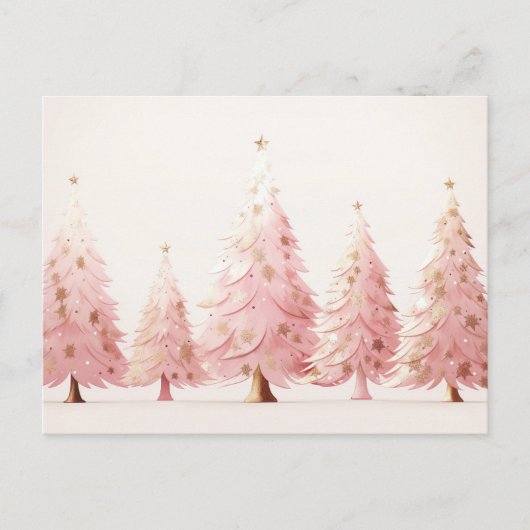 Elegante pinke und goldene Weihnachtsbäume Briefkaart (Voorkant)