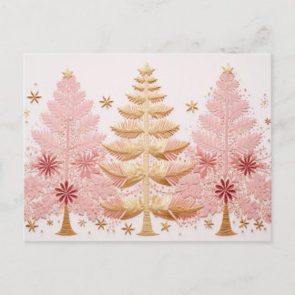 Elegante pinke und goldene Weihnachtsbäume Briefkaart
