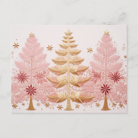 Elegante pinke und goldene Weihnachtsbäume Briefkaart (Voorkant)