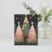 Elegante pinke und grüne Weihnachtsbäume  Briefkaart (Staand voorkant)