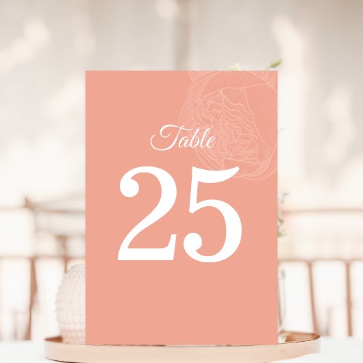 Elegante pioen bloem bruiloft tafel nummer kaart