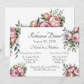 Elegante pioen bloemenbruiloft repetitie diner kaart (Voorkant / Achterkant)