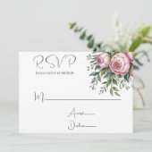 Elegante pioen bloemenbruiloft RSVP Kaarten (Staand voorkant)