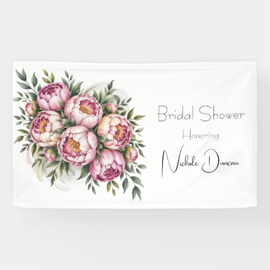 Elegante Pioen Bloemige Bruidsdouche Spandoek (Horizontaal)