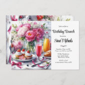 Elegante Pioen Bloemige Verjaardags Brunch Kaart (Voorkant / Achterkant)