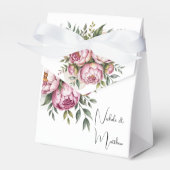 Elegante pioen bloemstuk bruiloft bedankdoosjes (Voorkant Zijde)