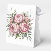 Elegante pioen bloemstuk bruiloft bedankdoosjes (Achterkant)