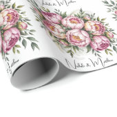 Elegante pioen bloemstuk bruiloft cadeaupapier (Rol Hoek)