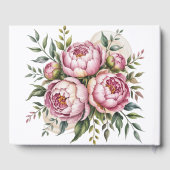 Elegante pioen bloemstuk bruiloft gastenboek (Achterkant)