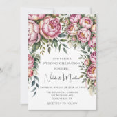 Elegante pioen bloemstuk bruiloft kaart (Voorkant)