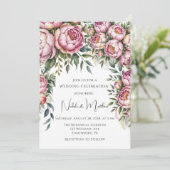 Elegante pioen bloemstuk bruiloft kaart (Staand voorkant)