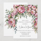 Elegante pioen bloemstuk bruiloft kaart (Voorkant / Achterkant)