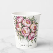 Elegante pioen bloemstuk bruiloft papieren bekers (Voorkant)
