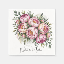 Elegante pioen bloemstuk bruiloft servet