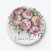 Elegante Pioen Bloemstukken Bruiloft Papieren Bordje (Voorkant)