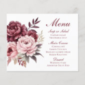 Elegante pioen Bourgondië Bloemen bruiloft Menu (Voorkant)
