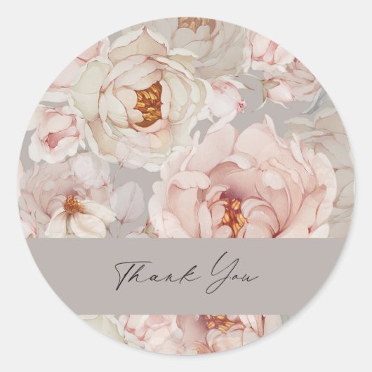 Elegante Pioen Dank je Ronde Sticker (Voorkant)