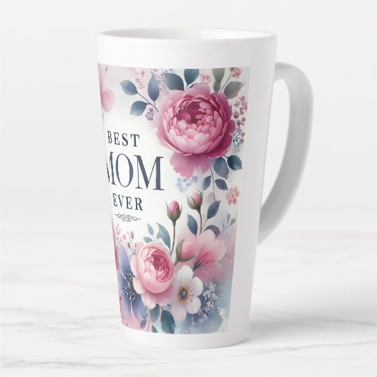 Elegante pioen en pastel bloesems Moederdag cadeau Latte Mok (Rechterhoek)