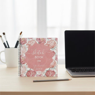 Elegante Pioen- en Roze Bloemenschetsboek Notitieboek