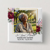 Elegante Pioen Foto Aandenken Funeral Vierkante Button 5,1 Cm (Voorkant)