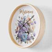 Elegante Pioen Goud Bloem Monogram Houten Klok (Hoek)