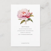 Elegante Pioen Magnolia Roze Bloemen Bruiloft Deta Informatiekaartje (Voorkant)