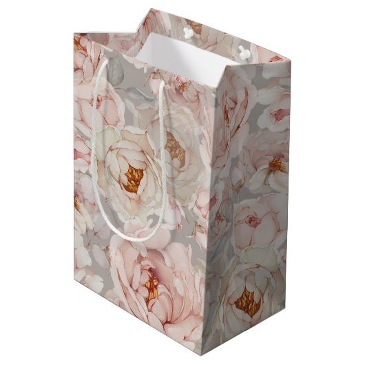 elegante pioen medium cadeauzakje (Achterkant Gekanteld)