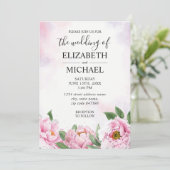 Elegante Pioen Minimalistische Trouw Uitnodiging (Staand voorkant)