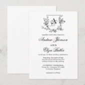 Elegante Pioen Monogram Crest Uitnodiging (Voorkant / Achterkant)