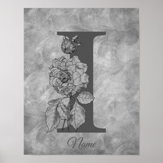 Elegante Pioen Monogram Initiaal I Persoonlijk Poster (Voorkant)