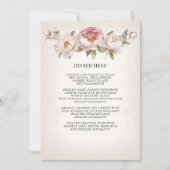 Elegante Pioen Roze Bloemen Vintage Bruiloft Menu Kaart (Voorkant)