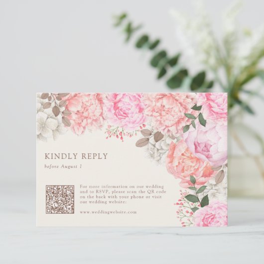 elegante pioen RSVP kaartje (Staand voorkant)