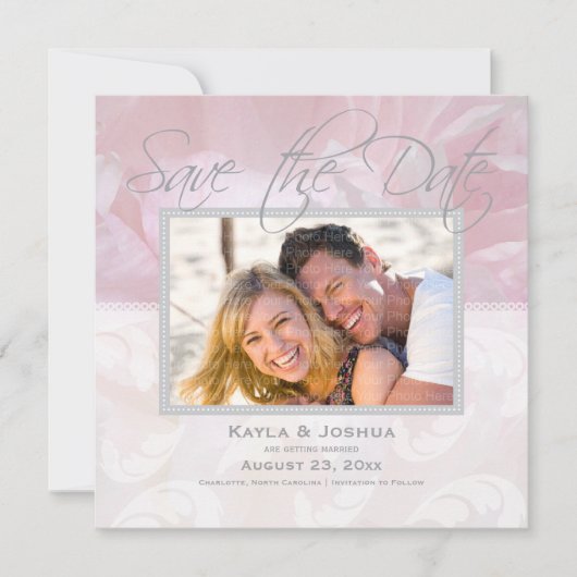 Elegante Pioen Save the Date: Zilver Kaart (Voorkant)