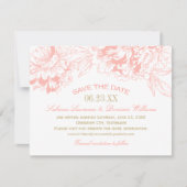 Elegante pioen trouw bloemkoraal en goud save the date (Voorkant)