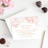 Elegante pioen trouw coral en goud save the date
