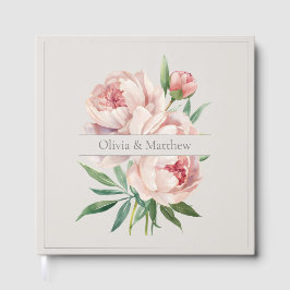 Elegante Pioen Trouwgastenboek – Beige Design Gastenboek