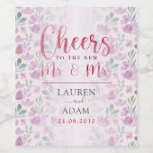 Elegante pioen Waterverf bruiloft wijnlabel Wijn Etiket (Enkel label)