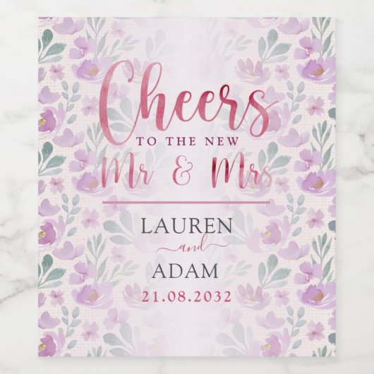 Elegante pioen Waterverf bruiloft wijnlabel Wijn Etiket (Enkel label)