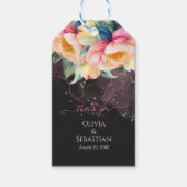 Elegante Pioen Waterverf op Zwart | Bruiloft Cadeaulabel (Voorkant)